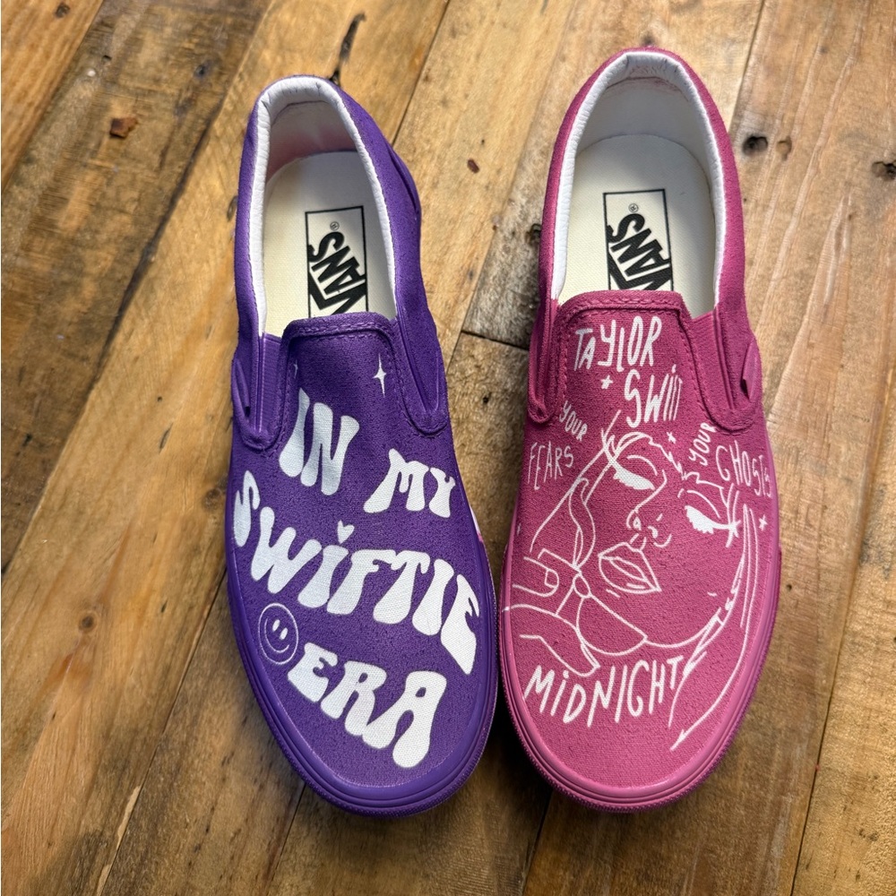 Taylor Swift Painted Classic Slip-On Stackform Vans, Lover Era